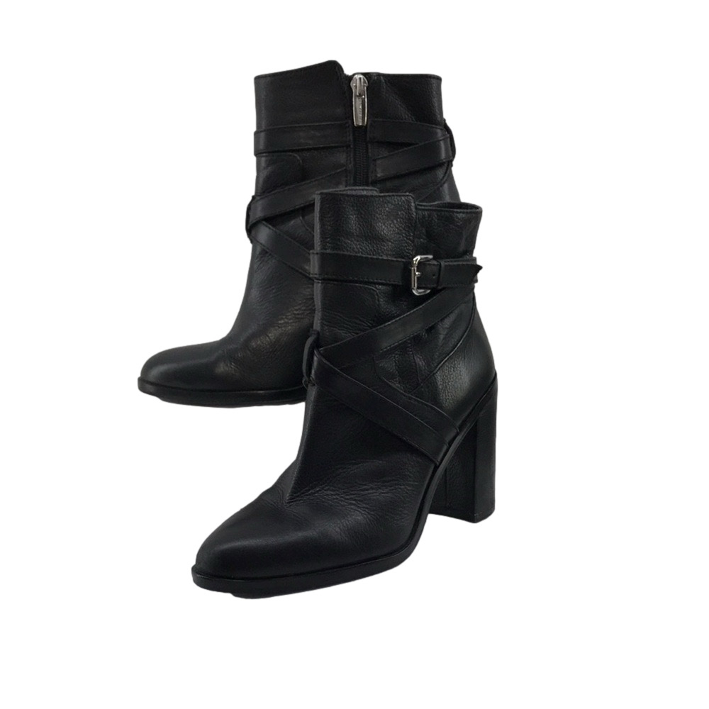 VINCE CAMUTO VC-Gravell Womens Black Ankle Heel Leather Buckle Side-Zip Boots—8M